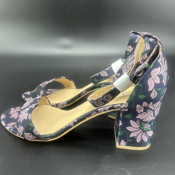 CL by Laundry Women 8.5M Navy Pink Floral Ankle Strap Block Heel Open Toe Sandal - Picture 3 of 8